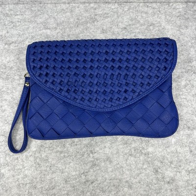 Urban Expression Blue Woven Vegan Leather Clutch Purse Handbag Bag Weave