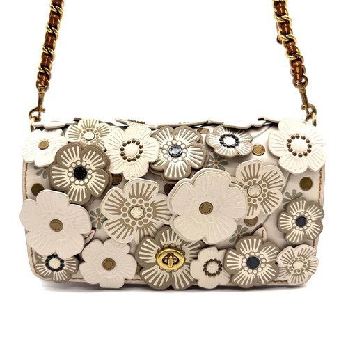 Coach COACH Dinky Tea Rose Shoulder Bag 3Way Leather Off-White Size Small Authen
