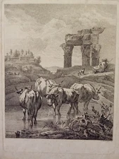 Adam Bartsch Capriccio Armenti Romeyn Rome Original Etching Antique Print