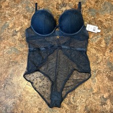 Carrie Amber Sheer Lace Teddy Womens Size XL Blue Push Up Lingerie Underwire