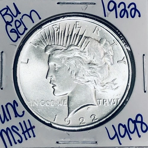 1922 BU UNCIRCULATED SILVER PEACE DOLLAR AUTHENTIC U.S. MINT FREE SHIPPING 4998