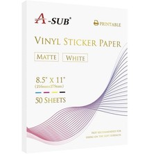 A-SUB Printable Vinyl Sticker Paper for Inkjet Waterproof Matte White 50-200 PK