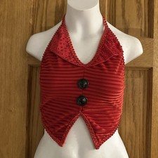 Pumpers Red Velvet Rhinestone Halter Tuxedo Style Dance Top Child XL