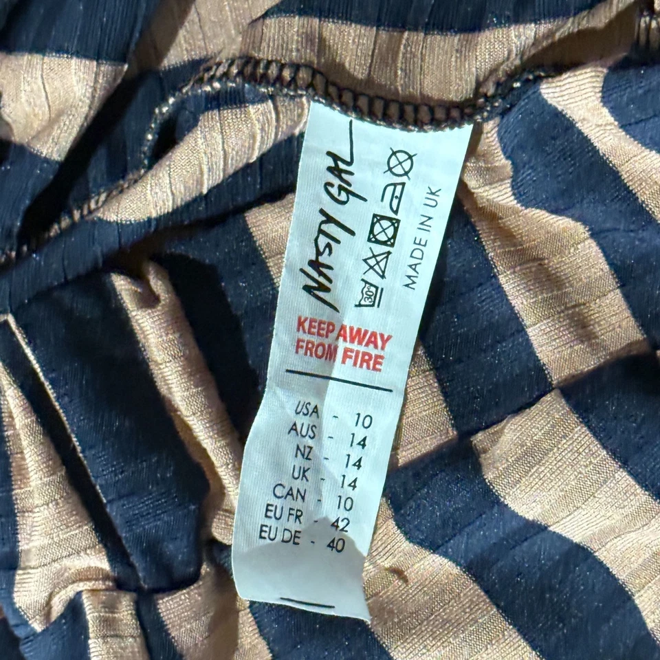 Pantalones acampanados a rayas Nasty Gal para mujer 10 marrón negro elástico pierna ancha nuevos con etiquetas Foto 4 de 4