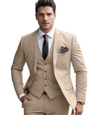 Stritra Men's Slim Fit Suit Set 3 Piece Suits for Men Regular Fit Solid Blazer
