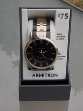 Mens Armitron Watch Black And Gold 20/4962BKTCWM