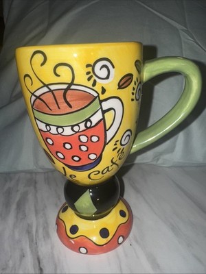 Le Cafe Tall Footed Ceramic Coffee Cup Tea Mug Java Colorful Free Shipping 