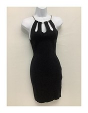 Bershka Black Ribbed Dress With Chain Detail Size M Womens Evening Party Wear