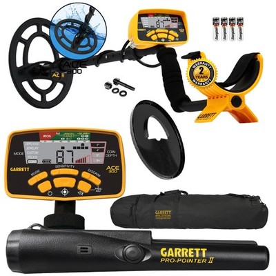Garrett ACE 300 Metal Detector with Waterproof Coil Pro-Pointer II and Carry Bag