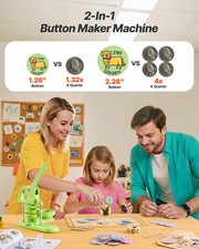 Button Maker Machine, 1.26/2.28 inch 2-in-1, Plastic Pin Maker with 200 pcs Butt
