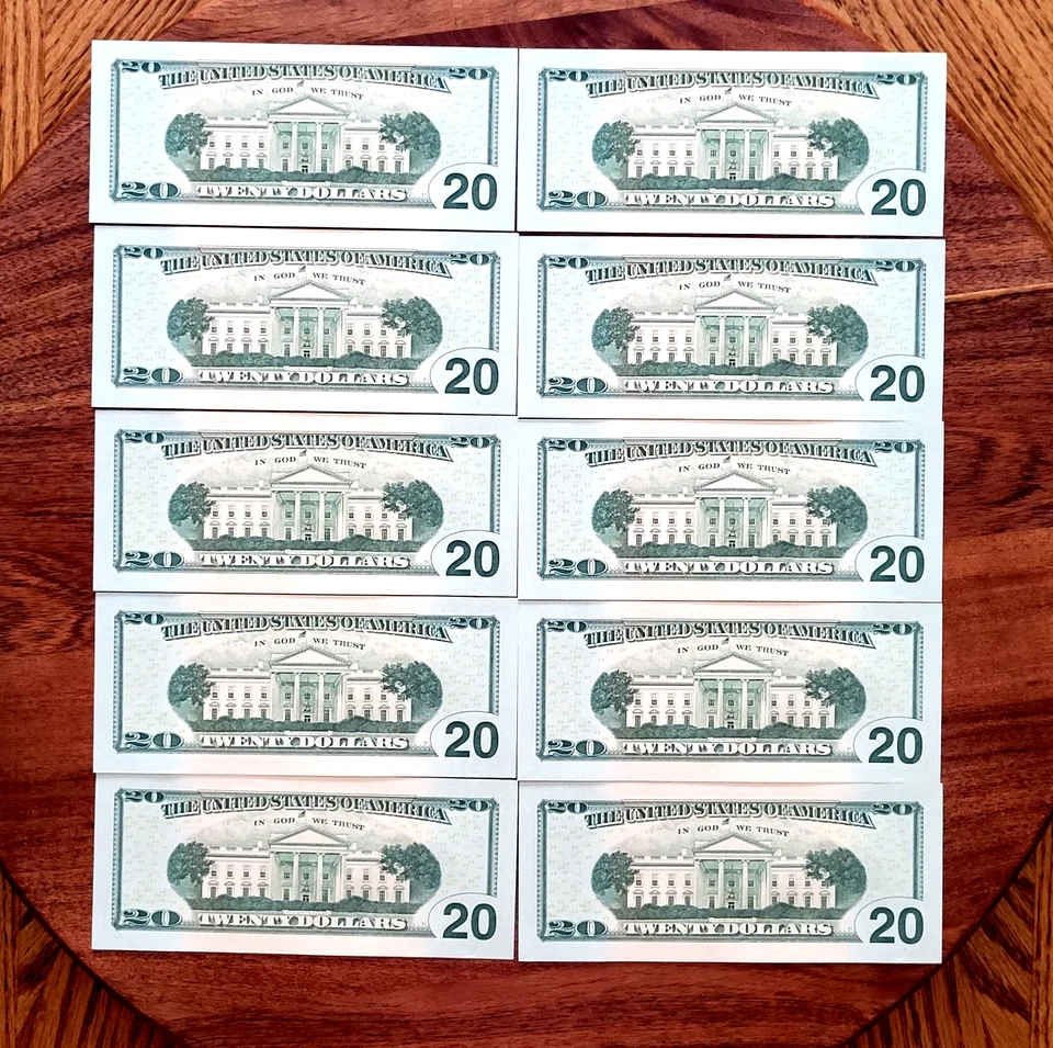 UNCIRCULATED TWENTY DOLLAR BILLS SERIES 2017A $20 SEQUENTIAL NOTES LOT of 10 - Image 3 of 4
