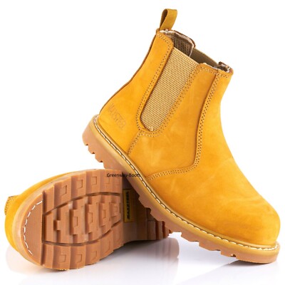 Men's Real Leather Steel Toe Chelsea Boots - Slip-On Work Boots With Zip (Sizes UK6-UK15)