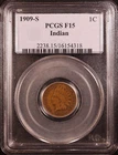 1909-S Indian Head Cent - PCGS Fine 15 - Rare KEY Date! Choice Problem-Free!