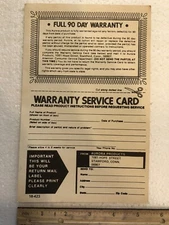 1982 aurora unused warranty card