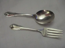 VTG Sterling Silver Wallace Grand Colonial Baby Spoon Fork Set, 41 gm- monogram