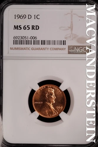 1969-D Lincoln Memorial Cent - NGC MS 65 RD - Choice Gem Brilliant Unc  #SLG319
