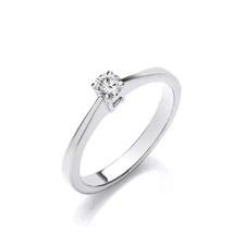 9ct White Gold Round Cut 0.15 Ct Solitaire Diamond Ring, Ring Sizes J to Q (390)