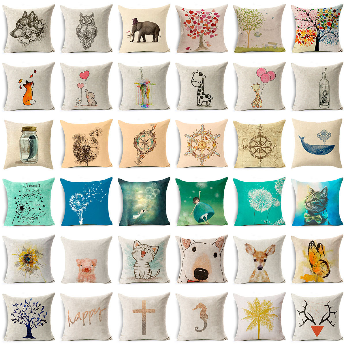 18x18 Cartoon Animal Floral Tree Pillow Cover Cushion Case