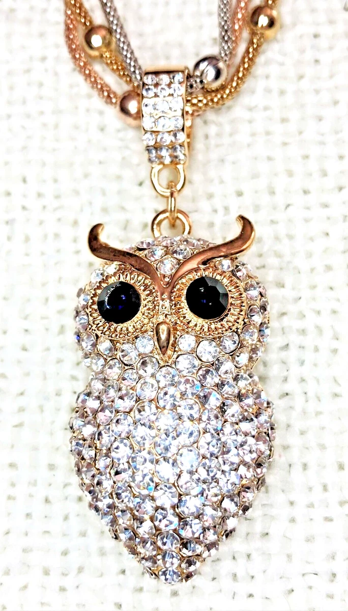 Swarovski Owl Pendant with Crystal Made by Swarovski Tri Color