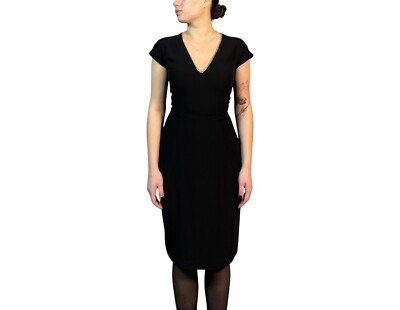 Yves Saint Laurent Damen Kurzes Kleid Ärmellos Krepp Kettenausschnitt Schwarz...