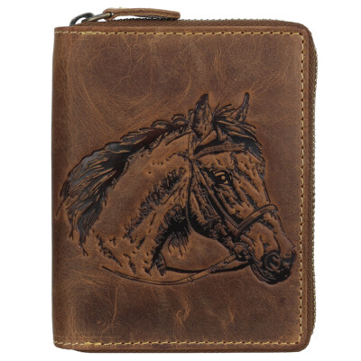 Greenburry Vintage Leder Reißverschluss-Geldbörse Portemonnaie Pferd 821A-Horse