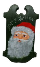 Christmas Hanging Wooden Sleigh Wall Decoration Green Santa 10" Hand Painted