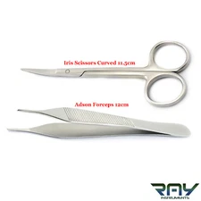 2Pcs Classic Suture Removal Kit Surgical Instruments Adson Forceps Iris Scissors