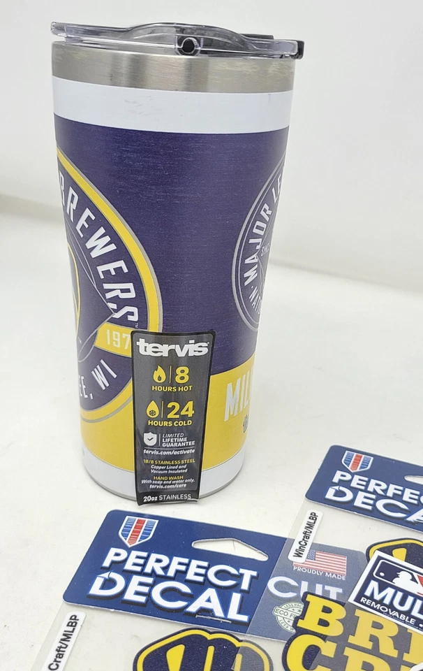 OFFICIAL MLB Milwaukee Brewers Merchandise 5 PK 20oz Stainless Tervis Cup Decals - Image 2 of 2