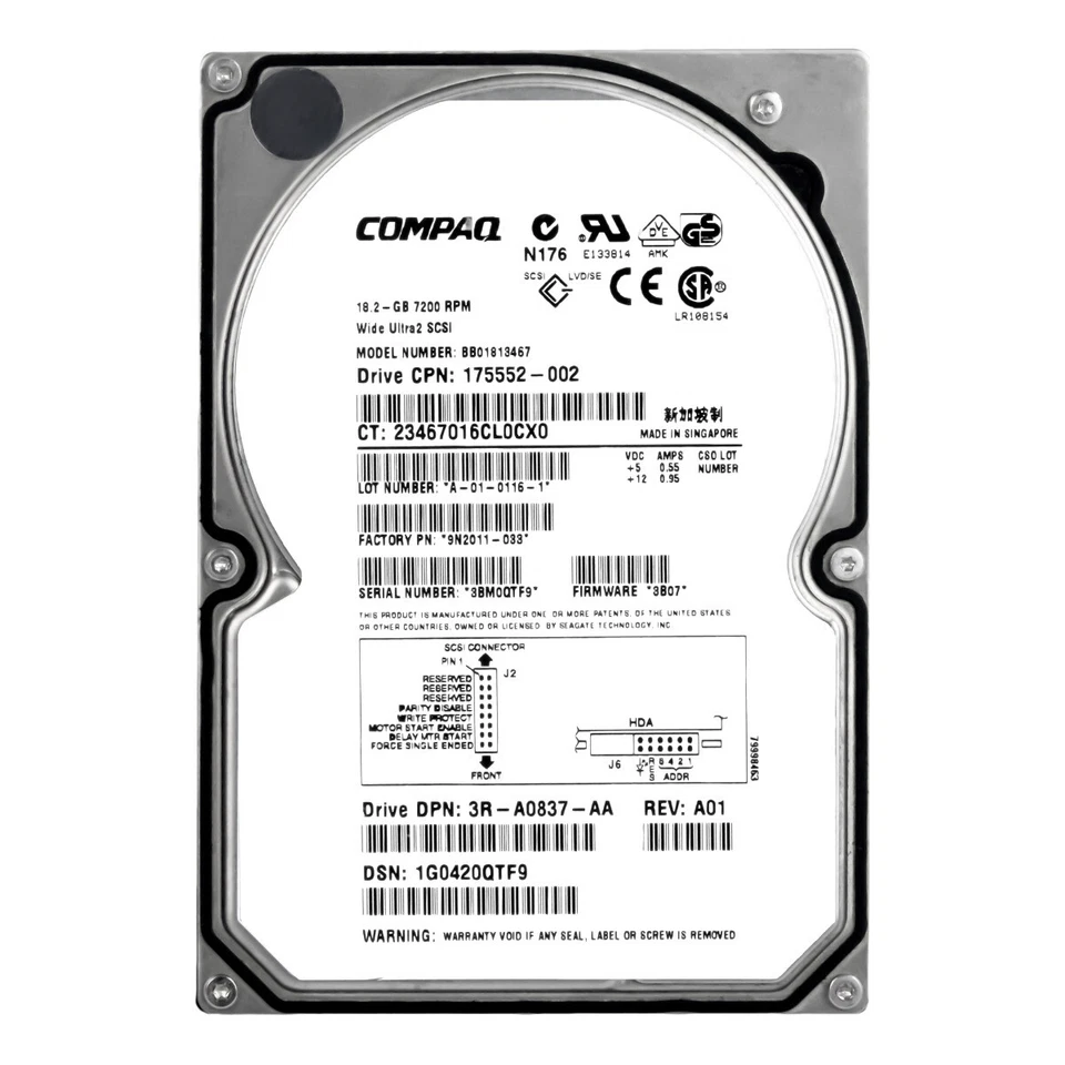 Hard Drive Compaq 175552-002 BB01813467 18.2GB 7.2K SCSI 80PIN 3.5'' - Image 3 of 3