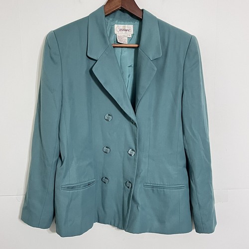 Vintage 90s Worthington Womens Jacket Size 12 Sage Double Breasted Rayon Blend