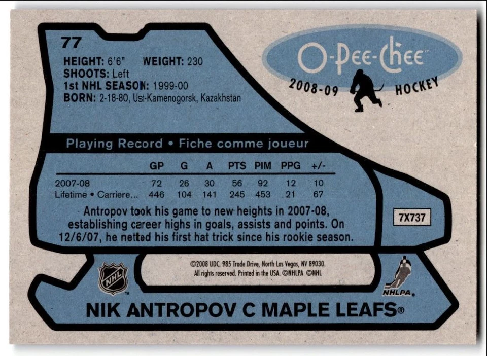 2008-09 O-Pee-Chee '79-80 Retro Nik Antropov #77 Toronto Maple Leafs - Image 2 of 2