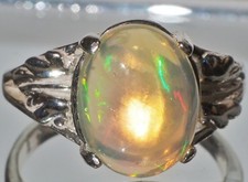 2.35ct Solid ETHIOPIAN WELO OPAL 11x9mm Oval .925 Sterling Silver Ring Size 6
