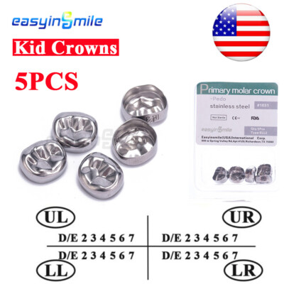 5Pcs Dental Kids Crown Primary Molar Pediatric Crowns Stainless Steel 48 Sizes