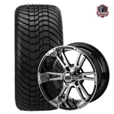 12" Raptor Machined Black Golf Cart Wheels and Tires Combo (215/35-12) Set of 4