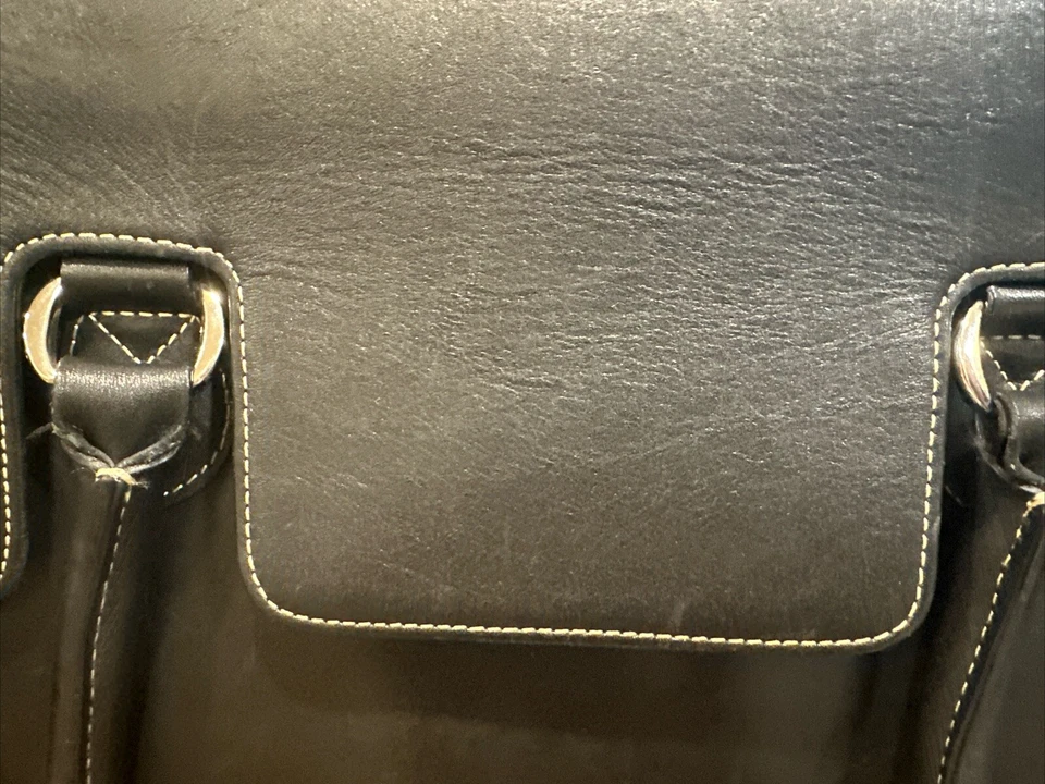 Maletín expandible de cuero genuino negro Levenger para computadora portátil bolso de hombro cartera Foto 4 de 4