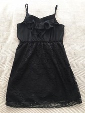 Black Lace Dress Ruffle Front Lace Skirt Adjustable Strap Xhilaration Medium