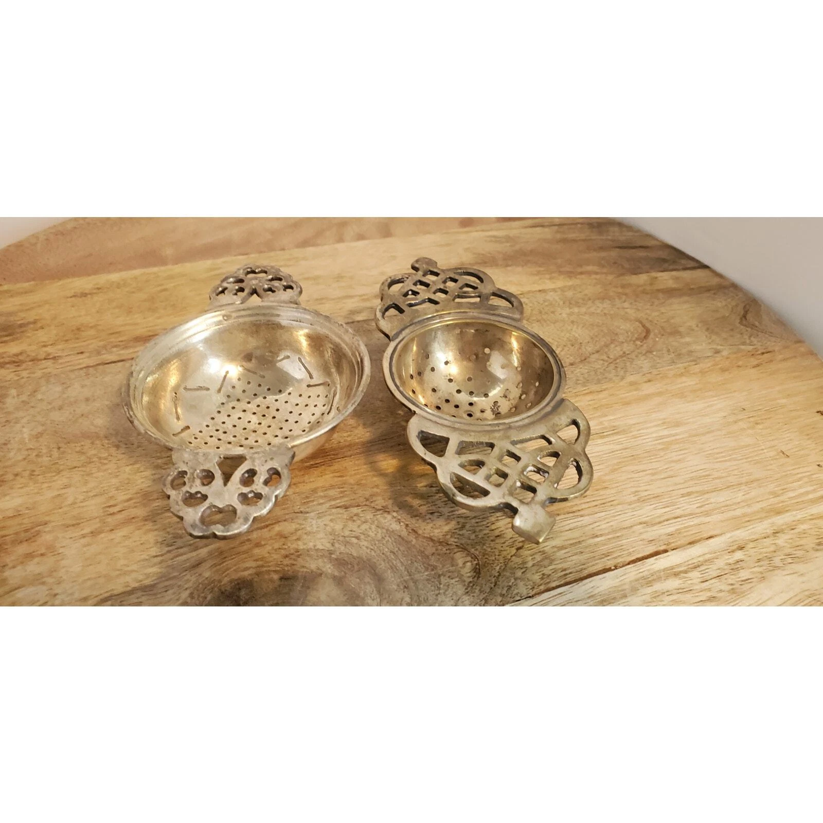 2 Vintage Silver Tone Tea Strainers 5 1/2" & 5"