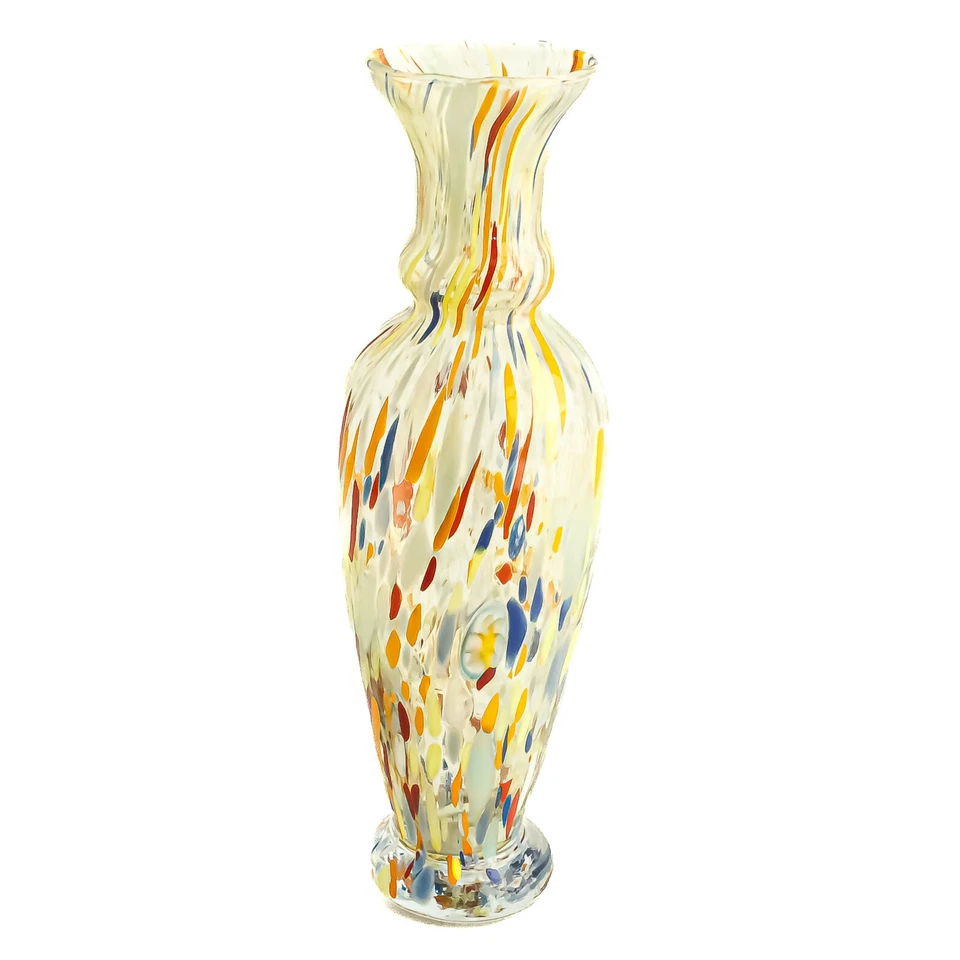 Murano Glasvase Gelb Blau Orange Weiß Handgefertigt Millefiori 21cm Hoch - Bild 3 von 4