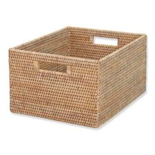 Rectangular Storage Basket Box Rattan Wicker Grey Home Kitchen Bathroom Shelf