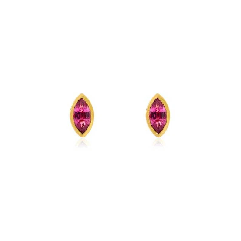 14K Yellow Gold Natural Marquise Ruby Gemstone Minimalist Dainty Studs Earrings - Image 2 of 4
