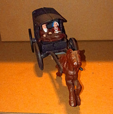 Vintage Cast Iron Horse-Drawn Covered Wagon Buggy w/ Horse  2 Figures