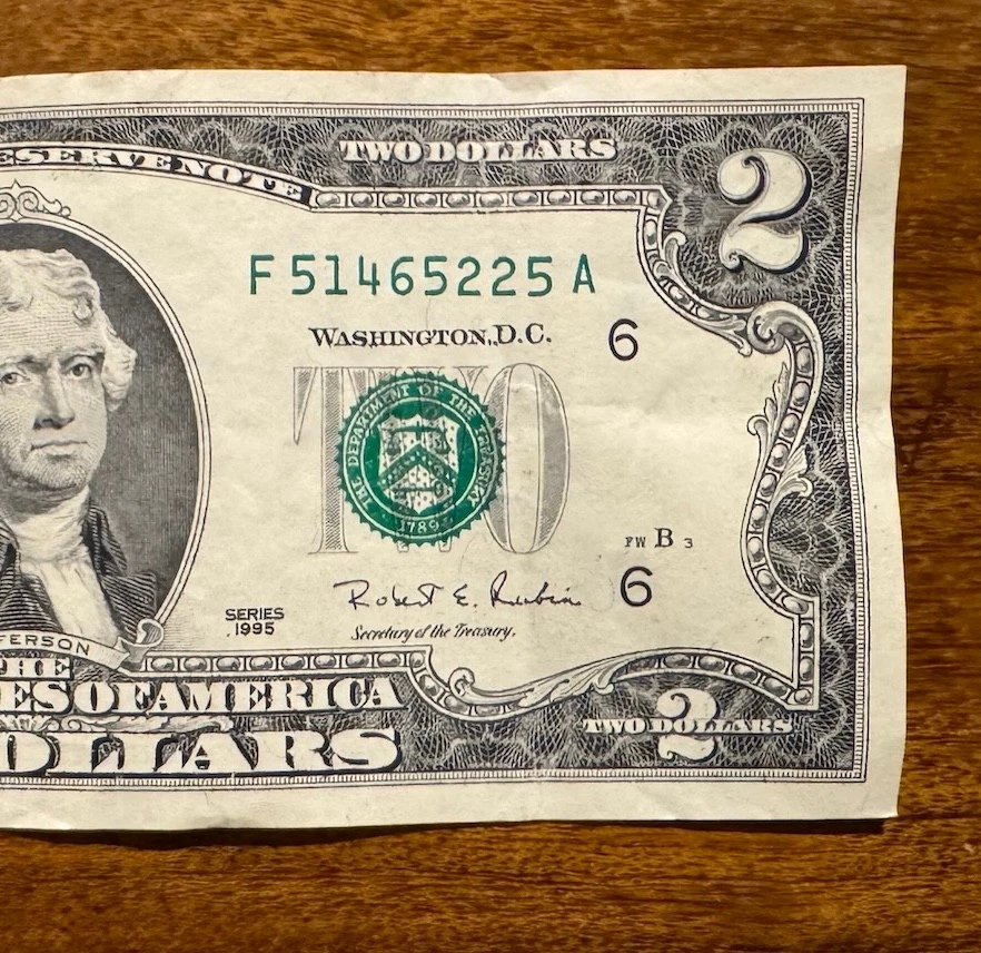 2 Dollar Bill Series F 1995 A 6 Federal Reserve of Atlanta Georgia - Image 4 of 4
