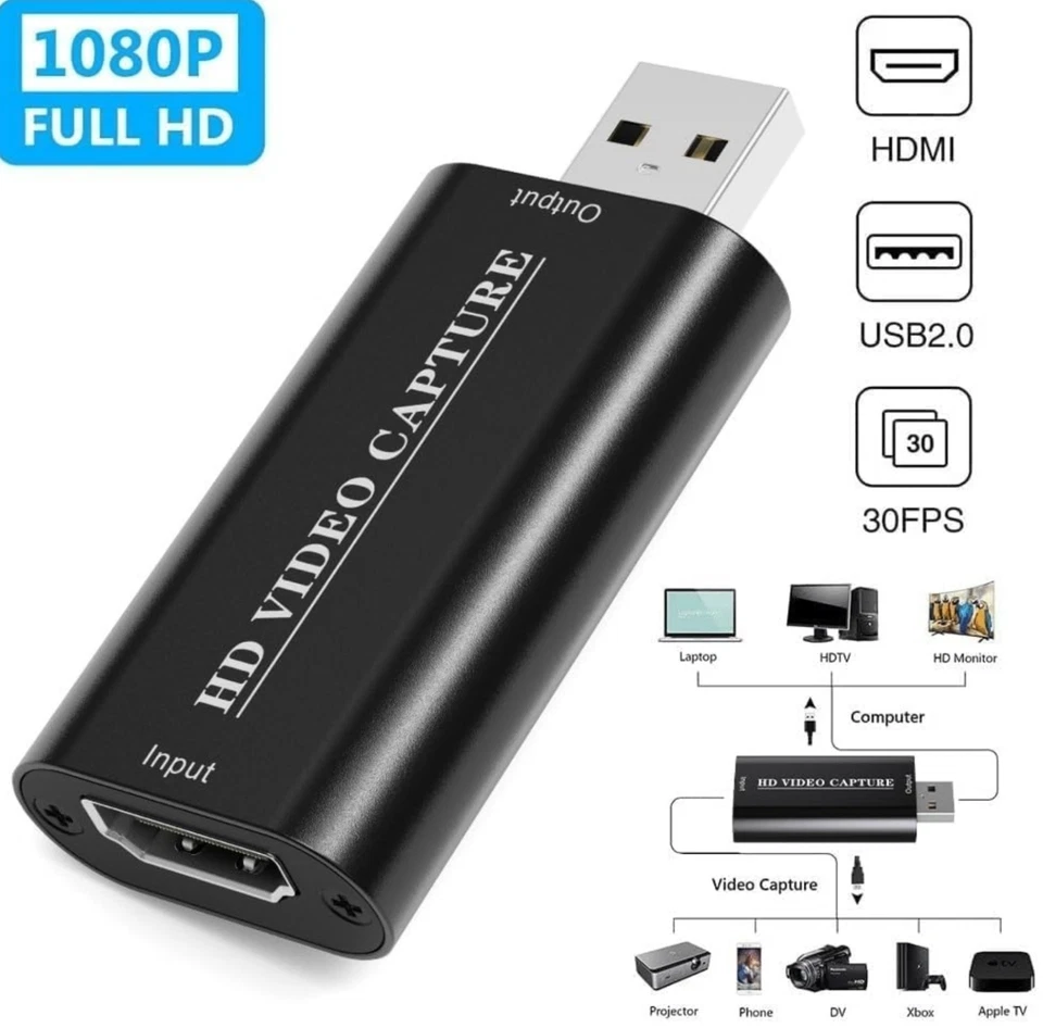 HDMI to USB 2.0 Video Capture Card 4K to 1080p 30fps Video Record DSLR Camcorder - Image 4 of 4