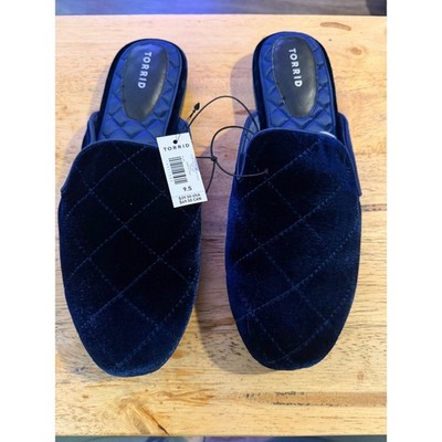 Torrid Navy Blue Quilted Velvet Mules Womens 9.5W Pointed Toe Slip On Flats New