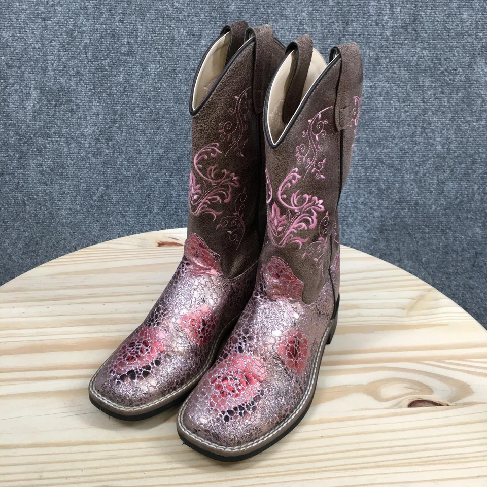 Botas Old West Juveniles 4D Vaquero Occidental Multicolor Imitación Cuero Media Pantorrilla VB9154Y Foto 3 de 4