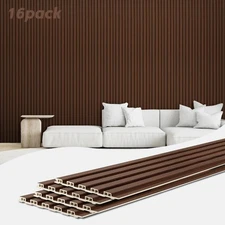 16 Pack WPC Slat Wall Panel, 48x 6 Inch 3D Wood Wall Panels, Wood Slat Wall P...