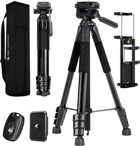 K&F CONCEPT 68'' Lightweight 2-in-1 Camera Tripod with Phone Holder ,Bluetooth