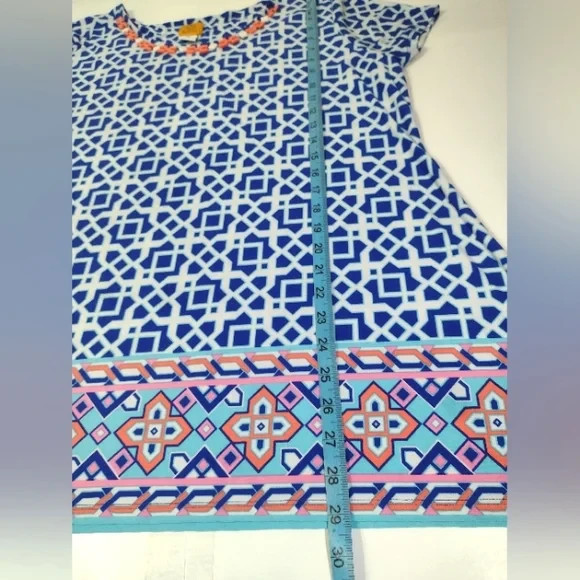 Ruby Red Blue Geometric Print Women's Top Size (X… - image 7