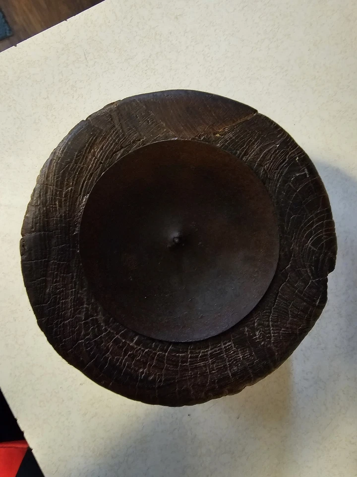 Antiguo Candelabro de Madera Antiguo Hecho a Mano Pilar de Madera Pagah Candelabro Foto 3 de 3