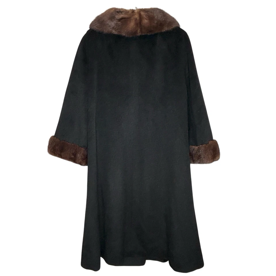 Abrigo de Lana I Magnin Forstmann De Colección Grande Borde de Piel de Visón Años 50 Swing Hecho en Unión Foto 2 de 4